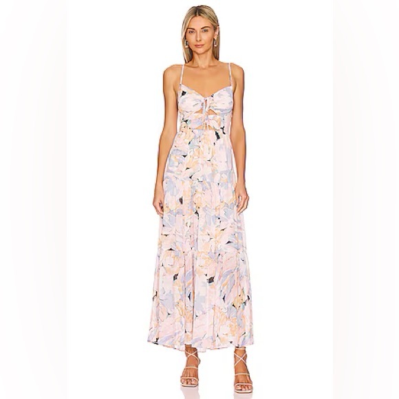 ASTR The Label BRANDY FLORAL CINCHED FRONT CUTOUT MAXI DRESS vacation beach sml - Picture 2 of 10